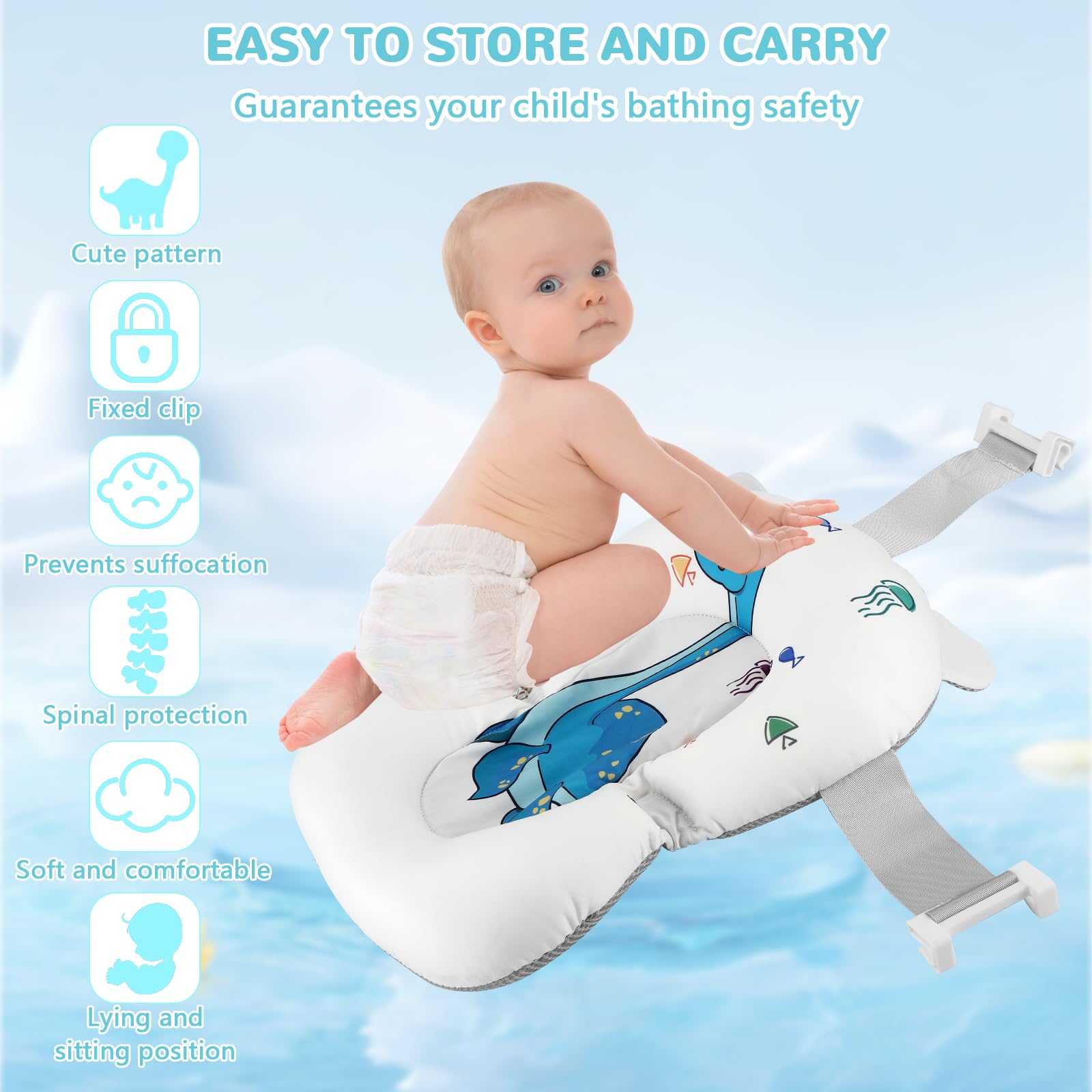 Williyatt Vaschetta da Bagno Pieghevole, Vaschetta Bagnetto Neonato con Indicatore di Temperatura, Vaschetta da Bagno Portatile con Tappetino Antiscivolo, Foro di Drenaggio, per Bambini da 0 a 36 Mesi