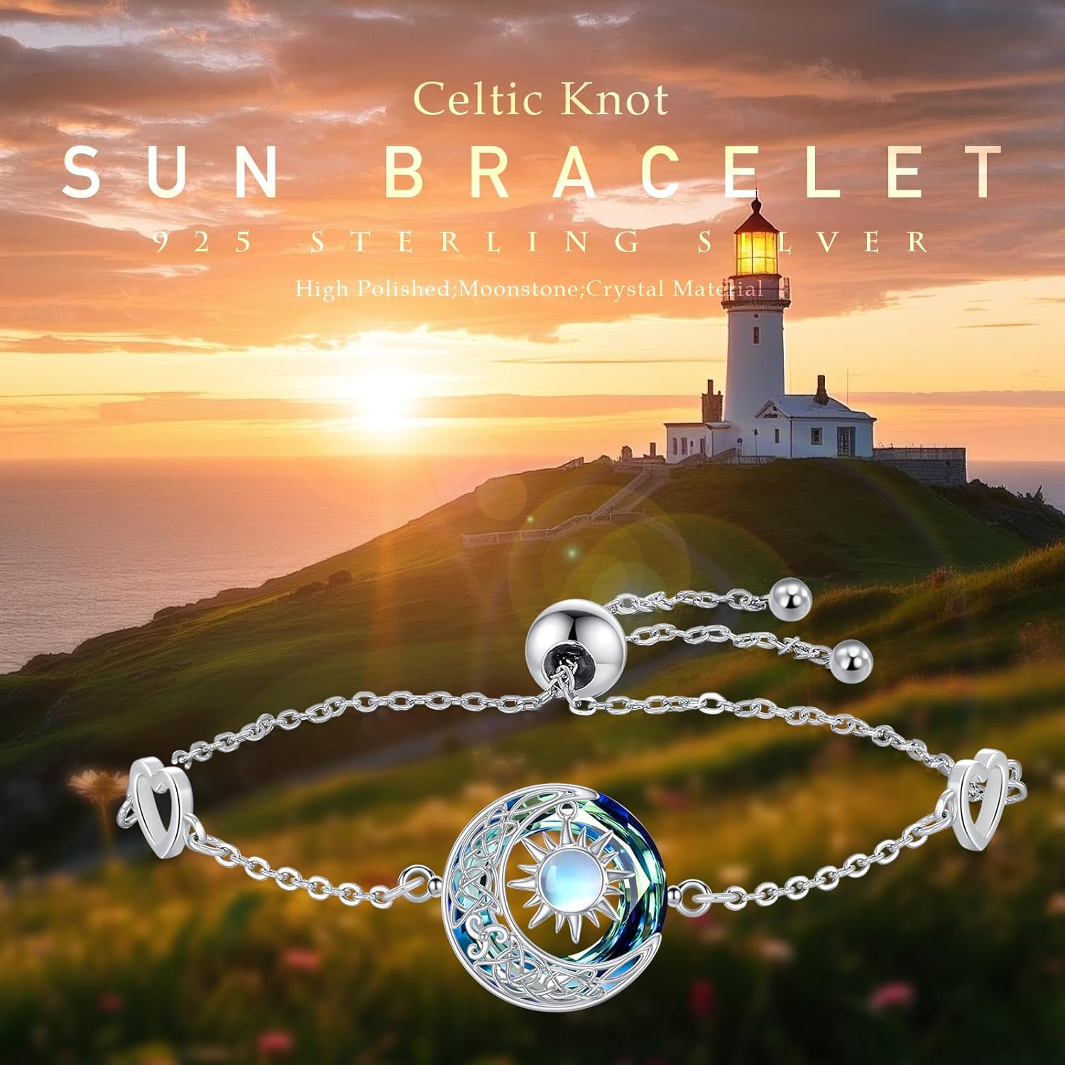 OHAYOO Crescent Moon Bracelet for Women 925 Sterling Silver Sun and Moon link Bracelet Crescent and Lunar Jewelry Romantic Celestial Gifts for Her Ideal for Birthday, Best Friend - Image 5