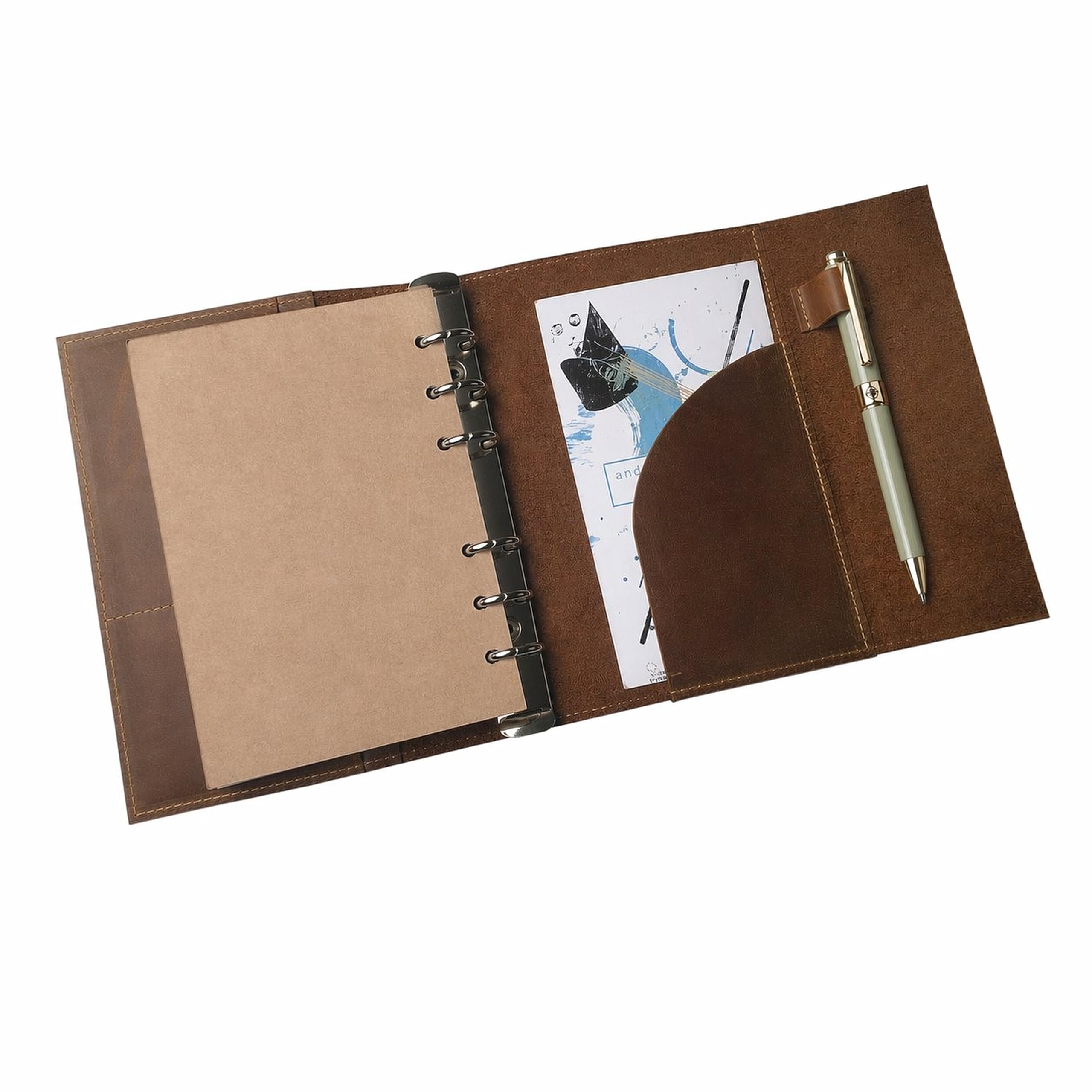 WANDERINGS Planificador A5 con Carpeta de Cuero - Diario Recargable de 6 Anillas con Bolsillos Internos - Organizador de Cuero Genuino Hecho a Mano - Compatible con Filofax