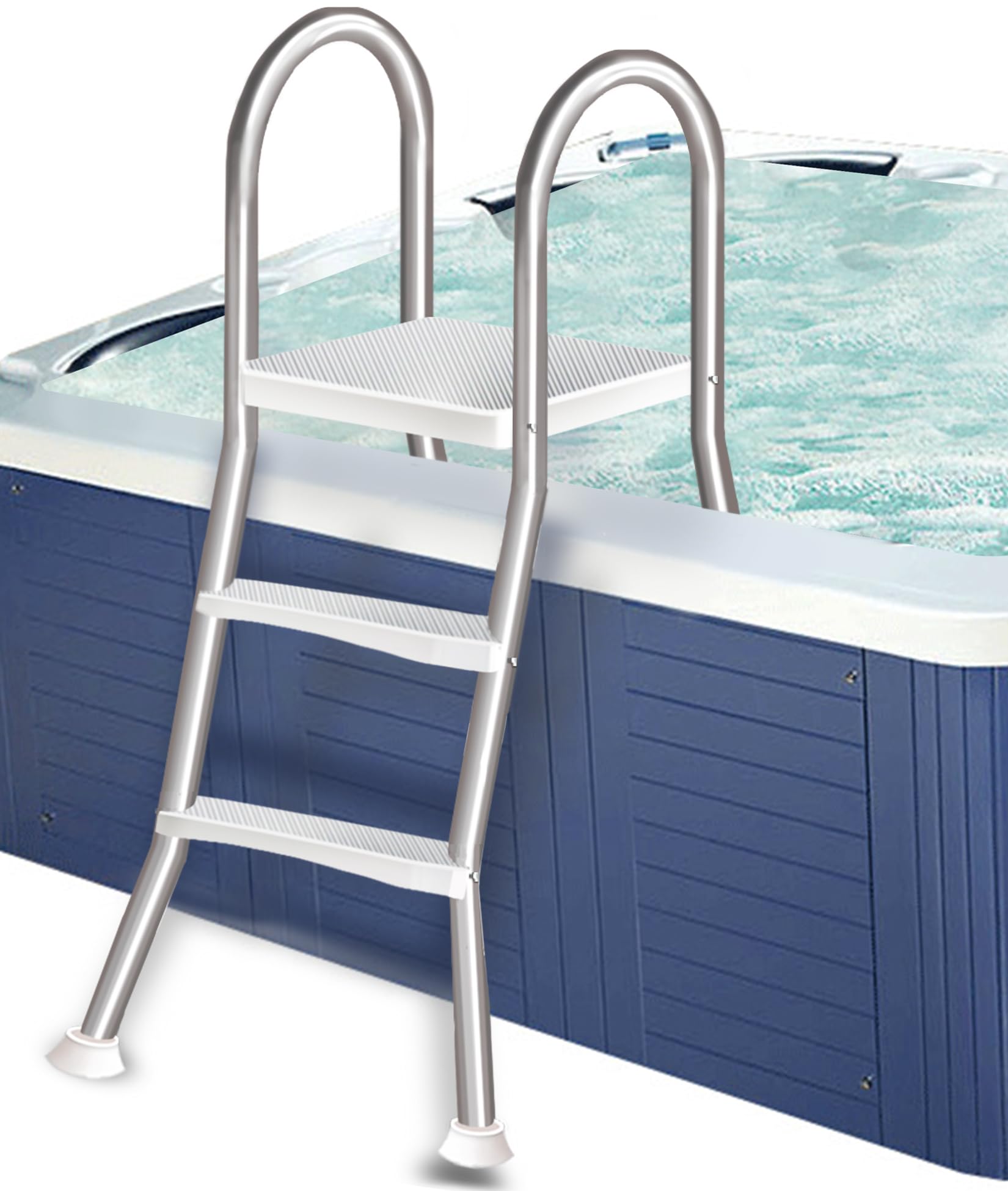 Escalera de Piscina de Alta Resistencia de 4 Peldaños para Piscinas 135 cm, con Doble Barandilla y Peldaños Anchos Antideslizantes, Escalera de Acero para Piscinas Elevadas,85cm