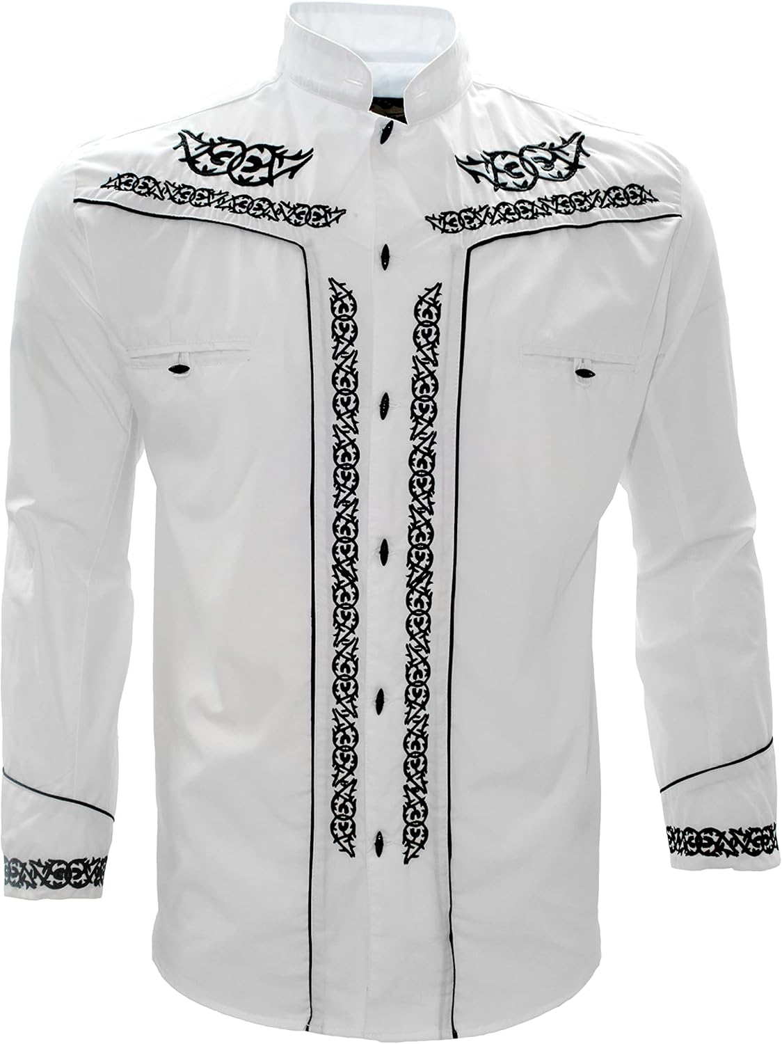 Charro Shirt Embroidered Long Sleeve El General Camisa Charra Color White CHC060