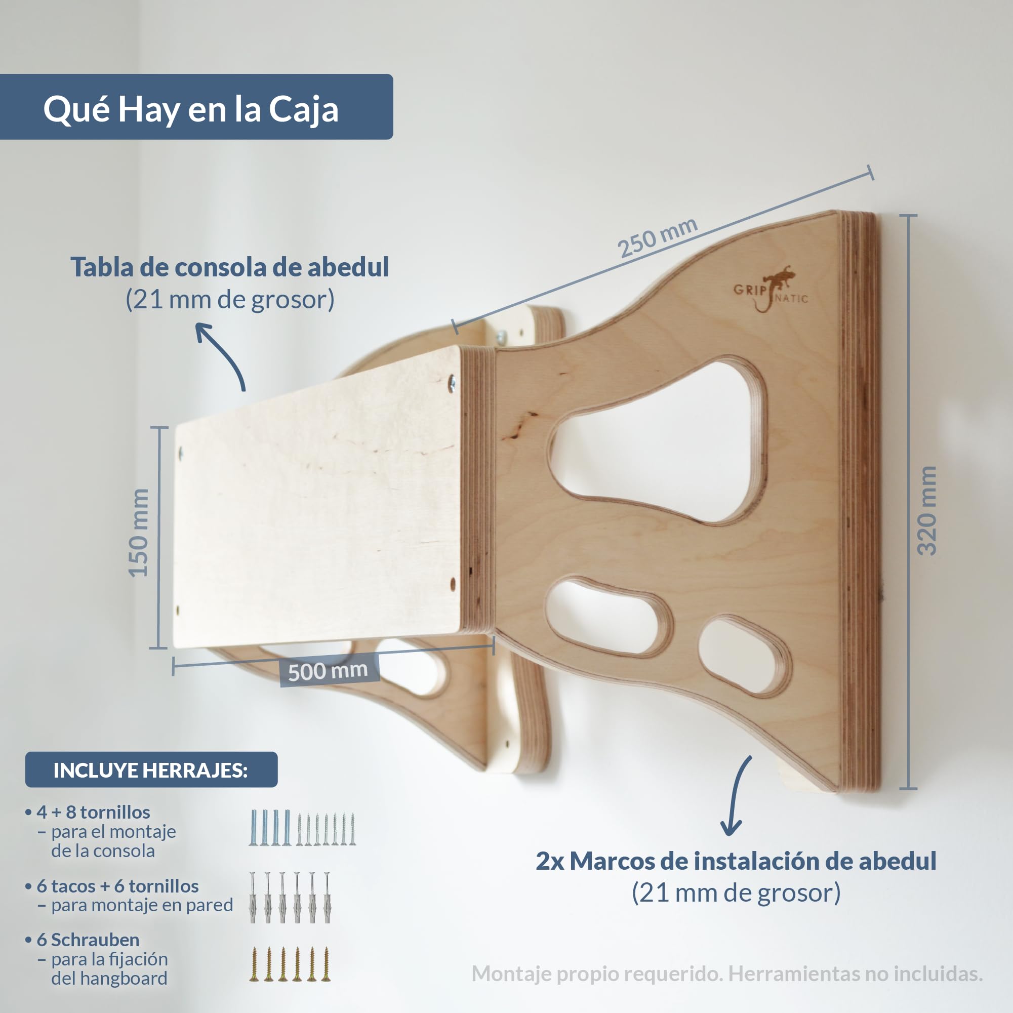 Soporte de Pared para hangboards – Montaje Mural para Tabla de Entrenamiento – Compatible con fingerboards estándar de Escalada – Capacidad de Carga 120 kg