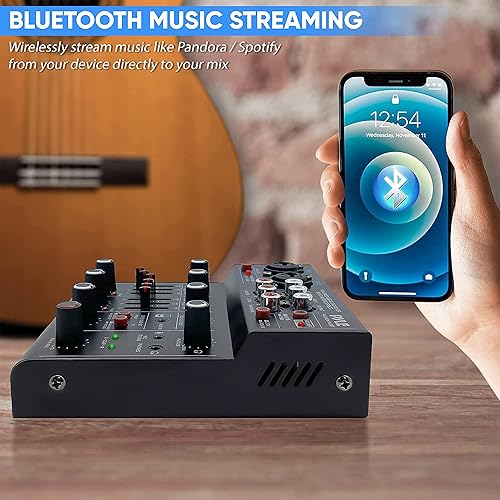 Miniatura 5 de Mezclador de audio inalámbrico profesional para DJ mezclador de sonido con controlador Bluetooth de 4 canales interfaz de audio USB 2 conectores