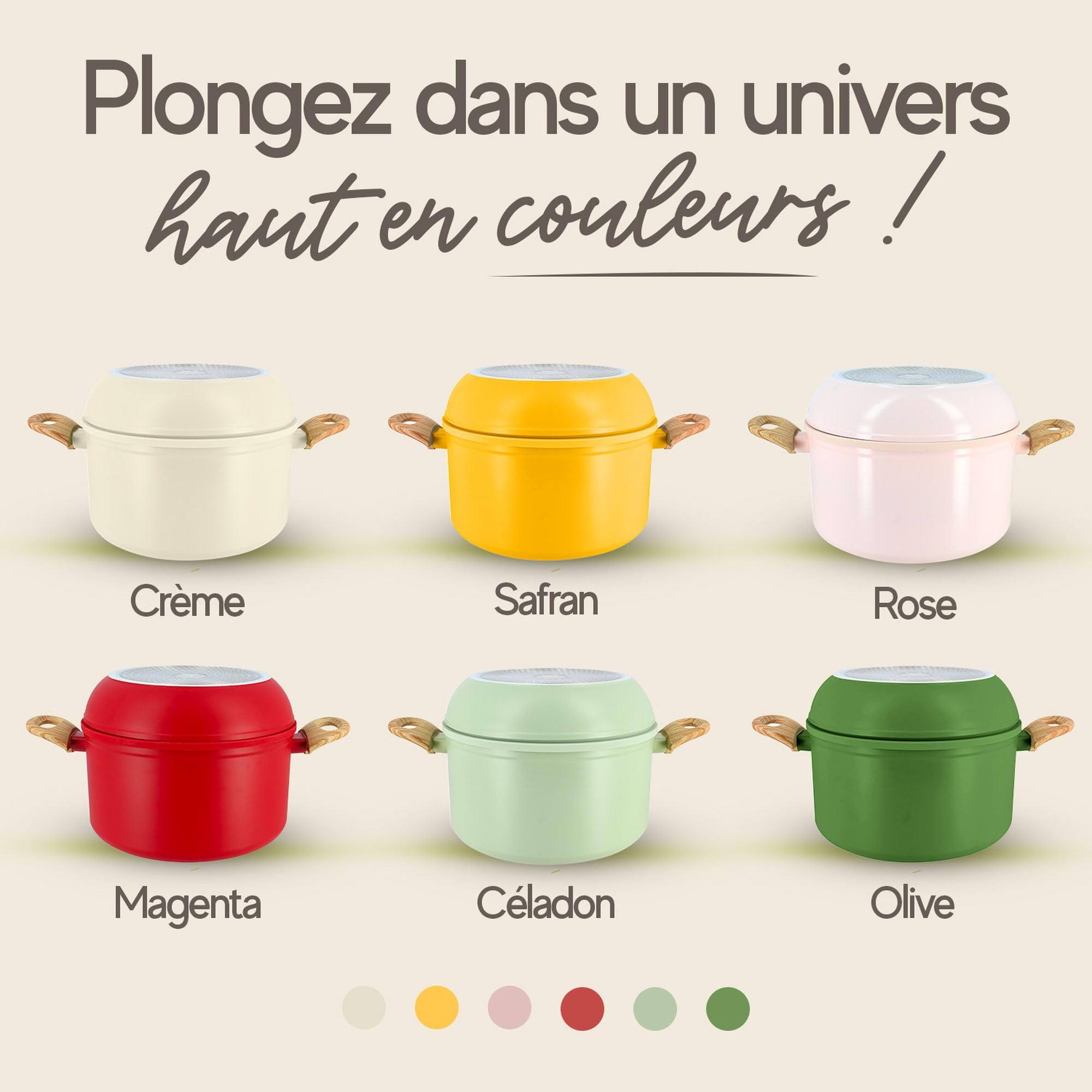 MENASTYL - Batterie de Cuisine Empilable - Gamme The Super Ball - 98% d'Aluminium Recyclé - Compact - Revêtement Céramique Antiadhésif - Tous Feux dont Induction - Couleur Rose - 8 Pièces