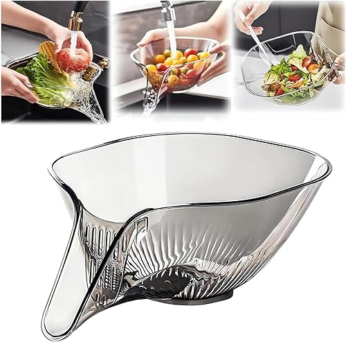 Miniatura 1 de Cesta de drenaje multifuncional cuenco de limpieza de frutas con recipiente colador, escurridor de alimentos para fregadero de cocina, enjuague de