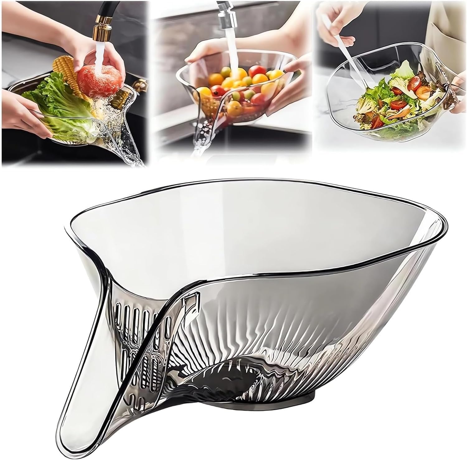 Multi-functional Drain Basket - 2024 New Fruit Cleaning Bowl with Strainer Container, Kitchen Sink Food Catcher Drainer Fruit Rinser Vegetable Washing Filter Bowl over the Sink Colander (Grey)