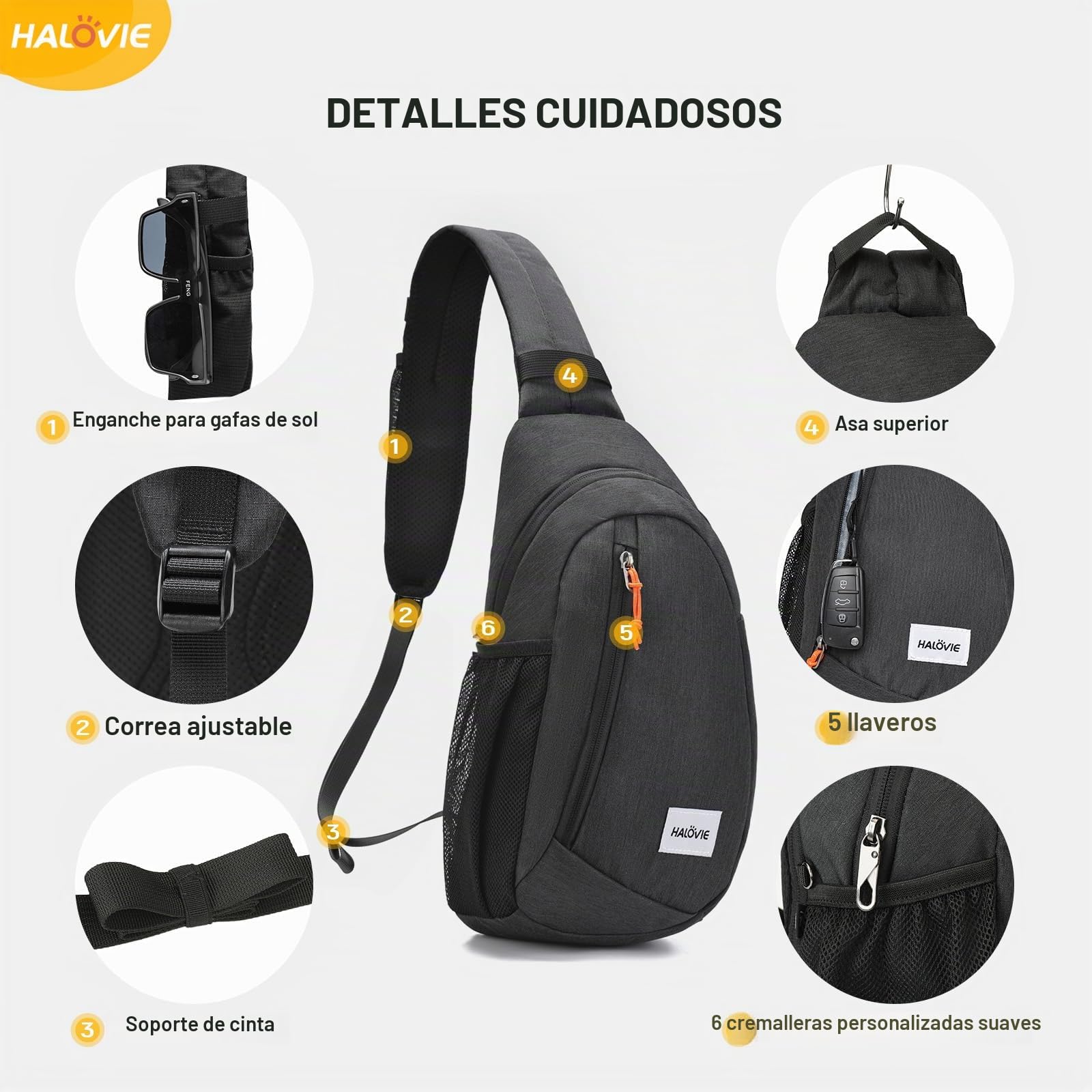 HALOVIE Mochila Bandolera Antirrobo Mochilas Cruzadas Bolsa de Pecho Ligera Bolso Bandolera para Hombre y Mujer Sling Bag Pequeño para Viaje Senderismo