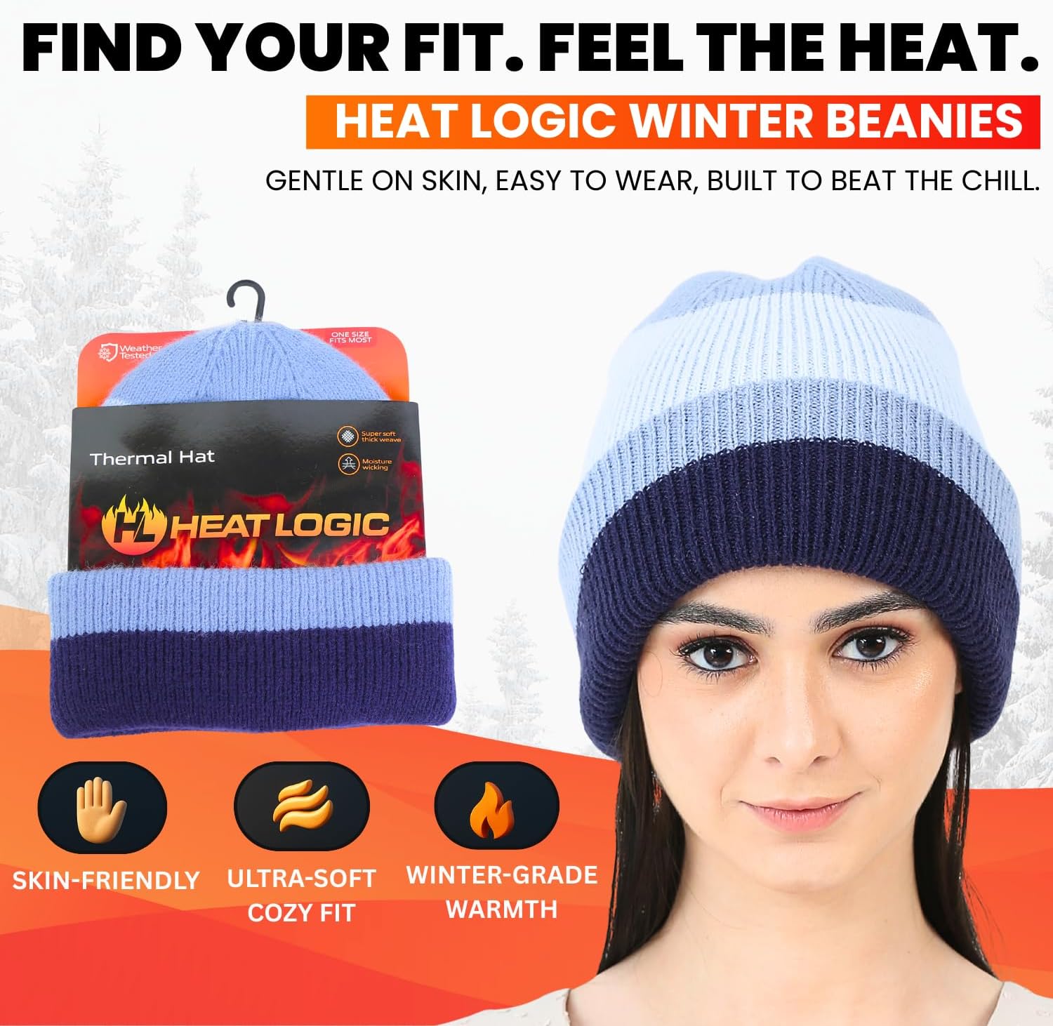 Heat Logic Women Winter Beanie Hat, Warm Stretchy Skull Cap, Soft Cozy Cap, Knit Beanie in Multiple Colors - Image 3