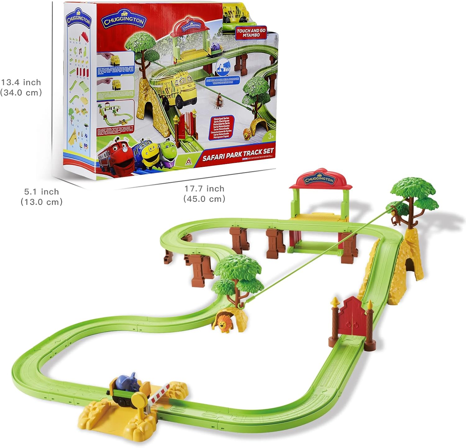 Chuggington Safari Park Track Set with Motorized T.A.G. (Touch and Go) Mtambo, Controlled Gate, 3.75" Toy Train & Animal Friends Included, Toys for 3 4 5 6 7 8 Year Old Boys Girls, Gifts for Birthday