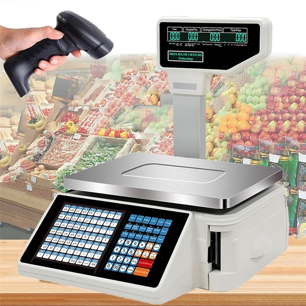 JKJZSALJ Label Printing Scale Pole Display,Double-Sided Display Price Computing Scale Commercial Digital Counting Scales 30Kg/66.14 Lbs Capacity With Pole Display And Label