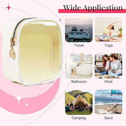 Miniatura 7 de SOIDRAM Pequeña bolsa de maquillaje para bolso, mini bolsa de maquillaje transparente de nailon y PVC, bolsa de cosméticos blanca de viaje, bolsa de