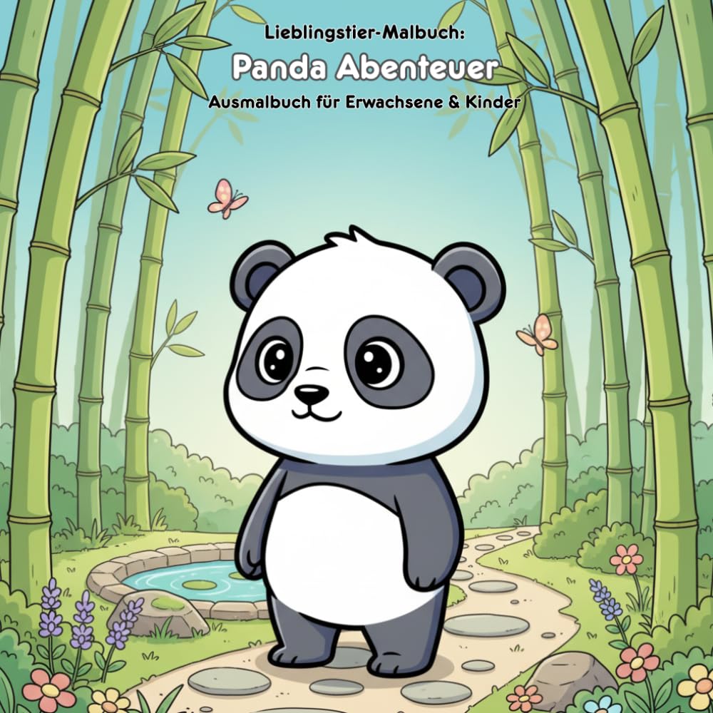 Panda Abenteuer: Geschichte & Malbuch: Für Erwachsene & Kinder: 36 Ausmalbilder – Große Motive für kleine Künstler – 21.59 x 21.59 cm