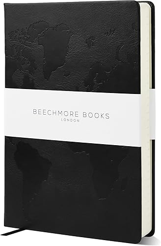 Beechmore Books Planificador de viaje, color negro, tapa dura de cuero vegano con papel forrado grueso de 4.23 ozm, listas de verificación de viaje