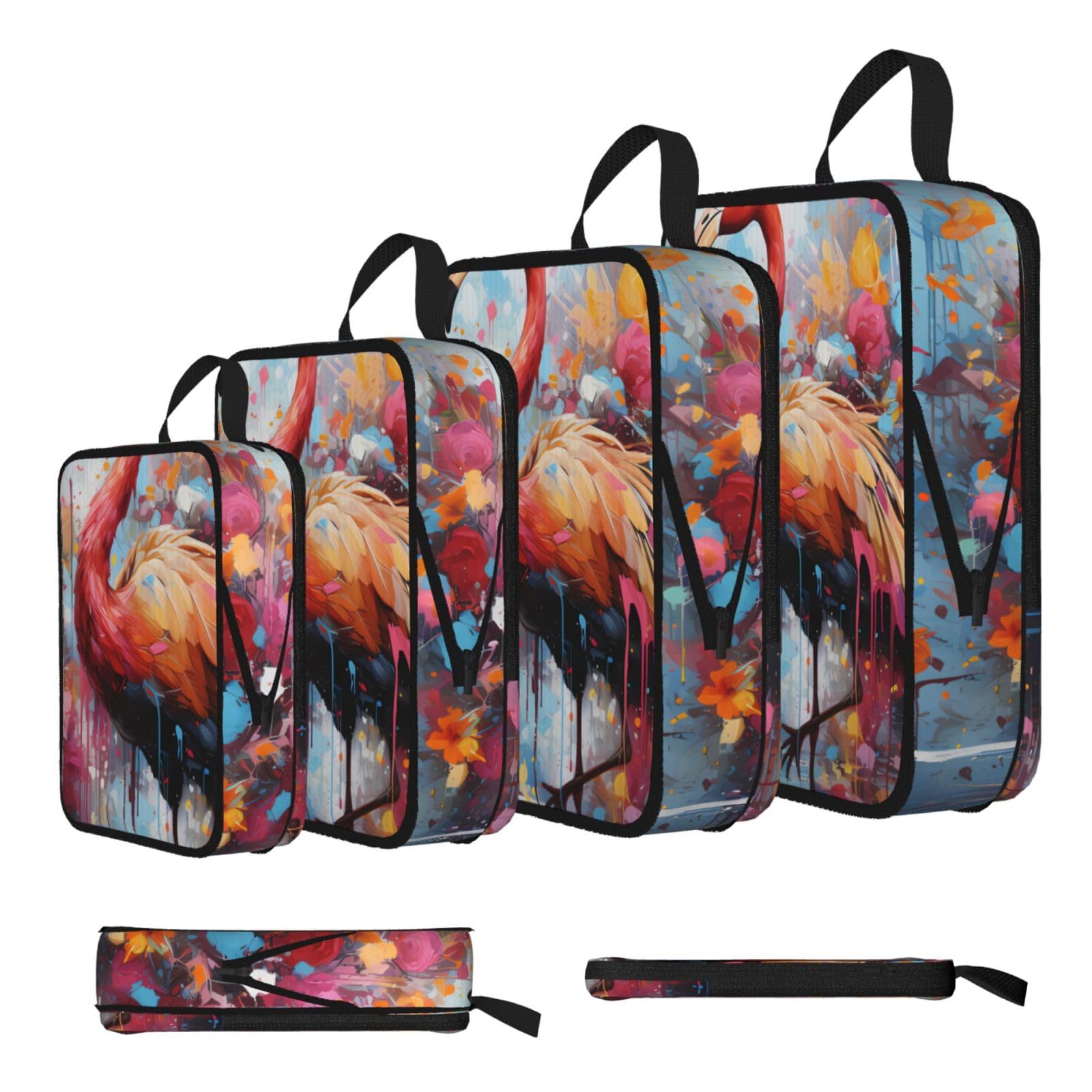 Colorful Flamingos Compression Packing Cubes 4 Piece Set