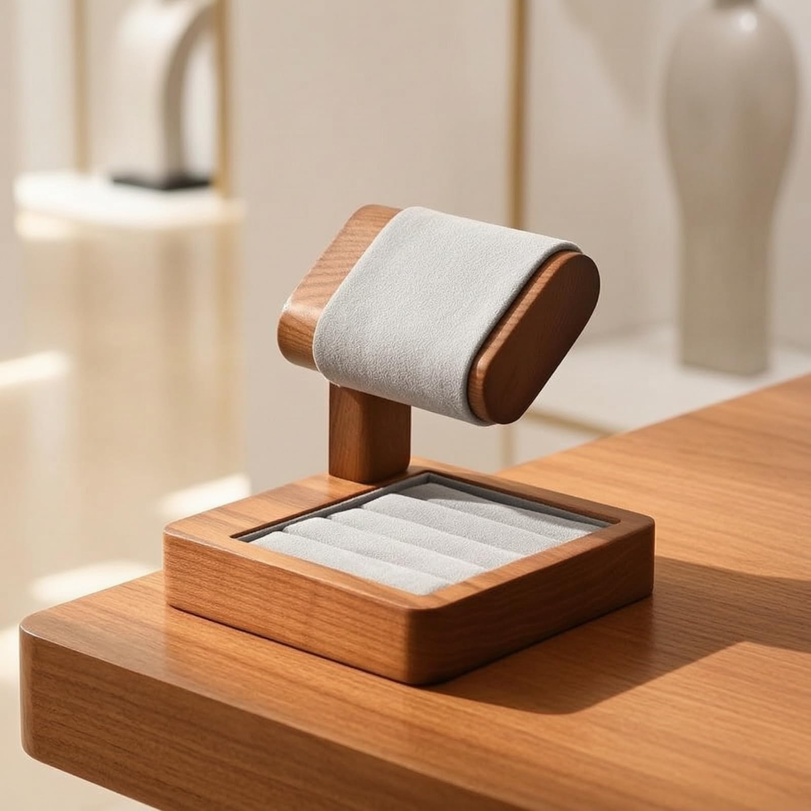 Supporto per Orologio con Culla Rotonda Imbottita E Base in Legno Compatta per una Visione Multiangolare atto per Comodino E Bancone Del Negozio