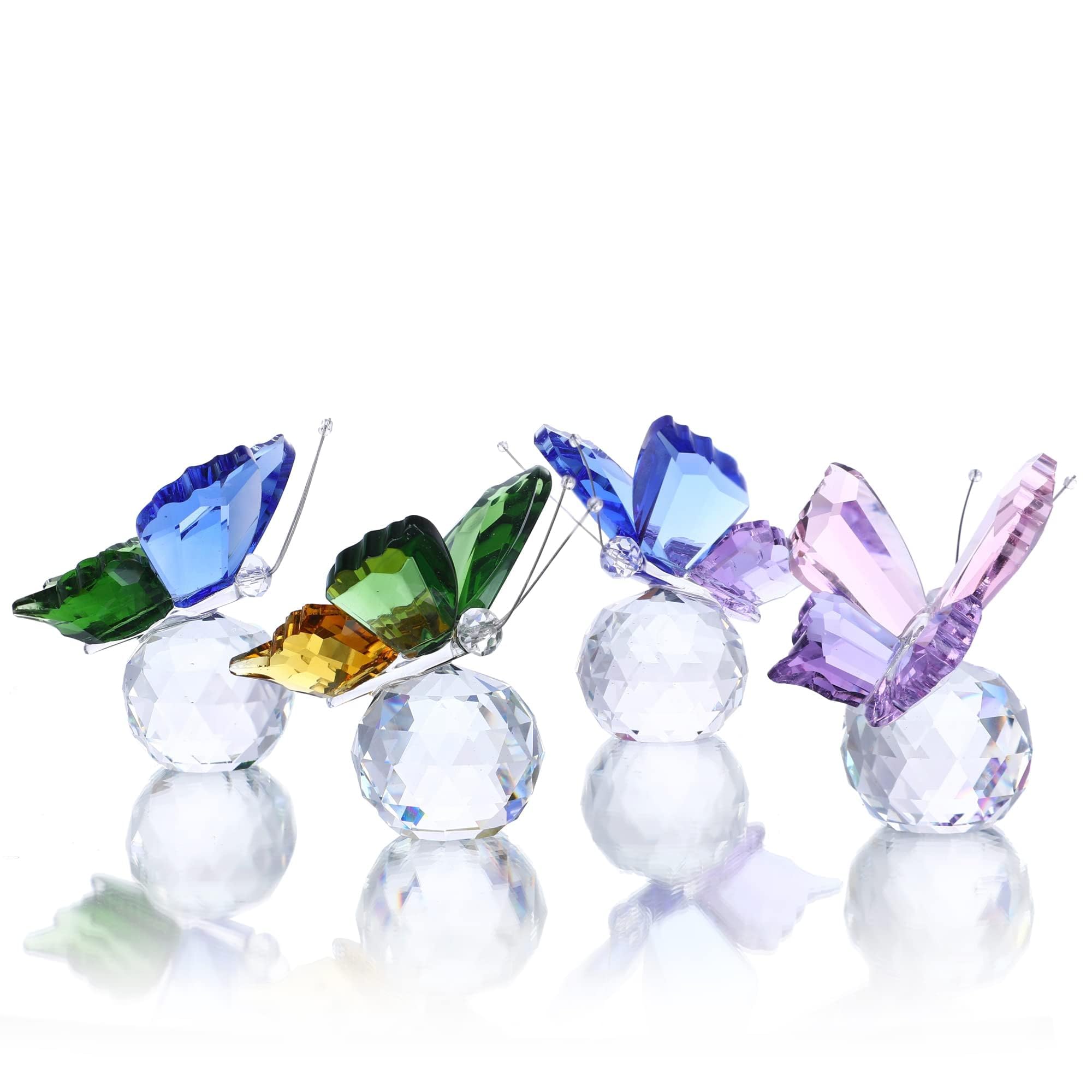 Figura decorativa de mariposa de cristal para decoración de boda del hogar, decoración de mariposa voladora, estatua coleccionable (paquete de 4)