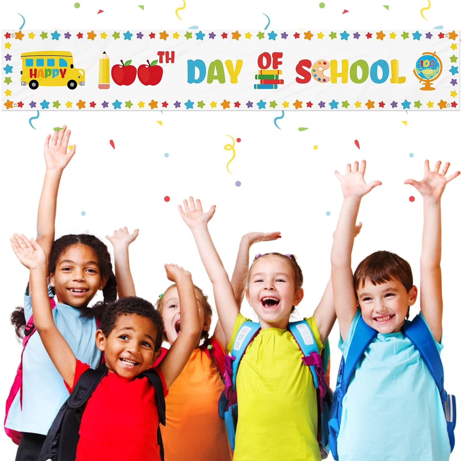 „Happy 100th Day Of School“ Banner – Stoff-Hintergrund Für Kindergarten & Grundschule, 180x110 Cm, Perfekt Für Fotoecken & Partydeko