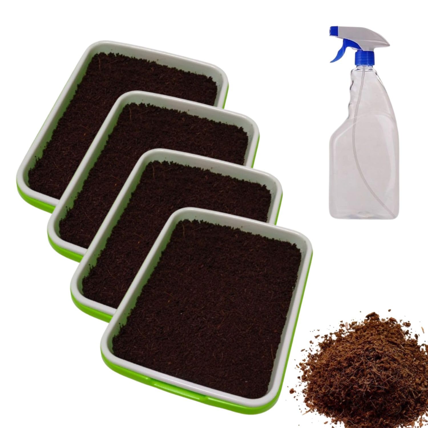 Seed Sprouter Tray with 500gm Coco Peat Microgreens Growing Trays Nursery Tray Seed Germination Tray, Drain Holes for Growing, Bean Sprouts, Cat Grass, Wheat Grass, Mung Beans (4PCs)-image-36