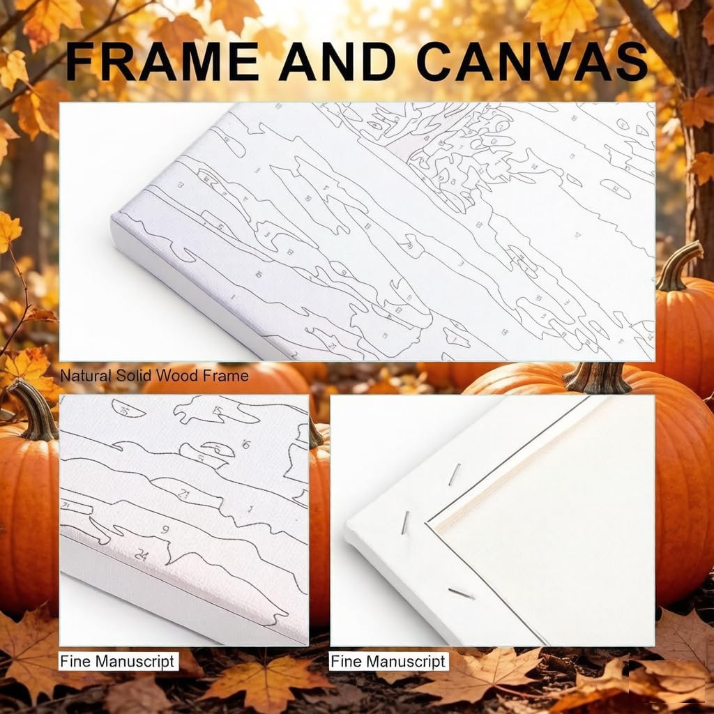 LWZAYS 6 Pack Fall Paint by Numbers Kit for Adults with Frame, Easy Autumn Paint by Number for Adults Beginner with Wooden Easel, DIY Painting by Numbers Canvas Framed for Home Decor 8 x 8 Inch image 5