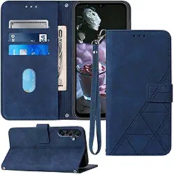 Capa carteira para Samsung A15 5G, compartimento para cartão, alça de pulso TPU interior, capa protetora para celular, capa flip de couro PU para Galaxy A15 (2024) (azul)