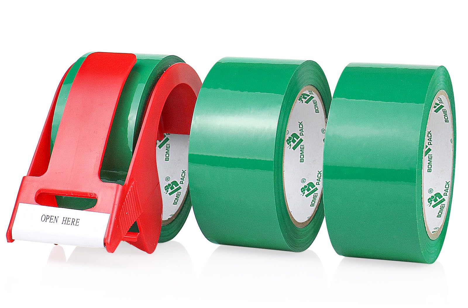 BOMEI PACK Coloured Packing Tape 3Rolls 48mm x 66m with dispenser Durable Heavy Duty Packaging tape for Shipping Moving Boxes&Office Strong Adheisve Parcel Tape for Cartons Mailing&Storage (Green)