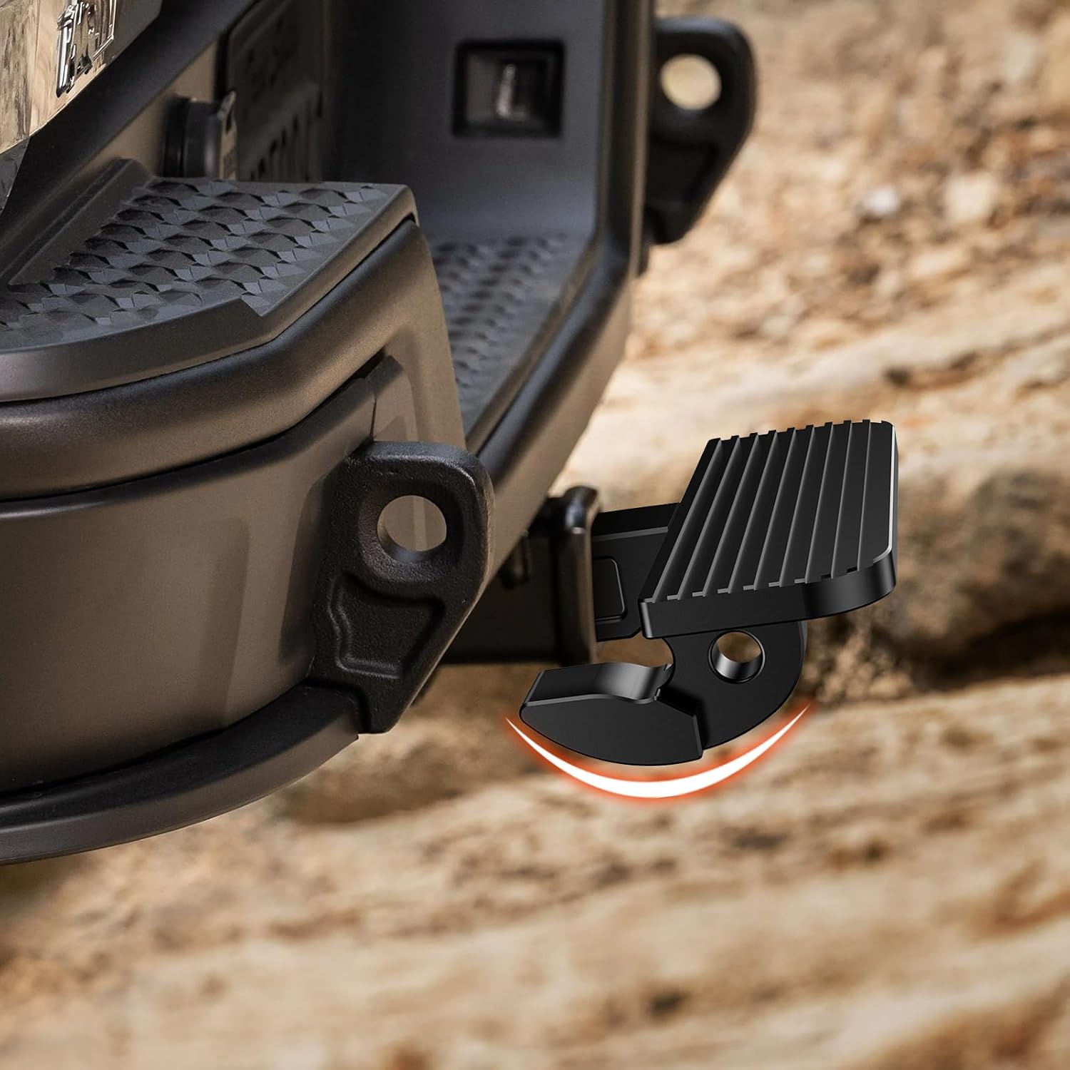 Hitch Step with Slider - for 2 inch Receiver, Rear Bumper Guard Protector, Compatible with 3/4" D-Rings or Soft Shackle, for Trailer Tow SUV Pickup, Black - Image 5