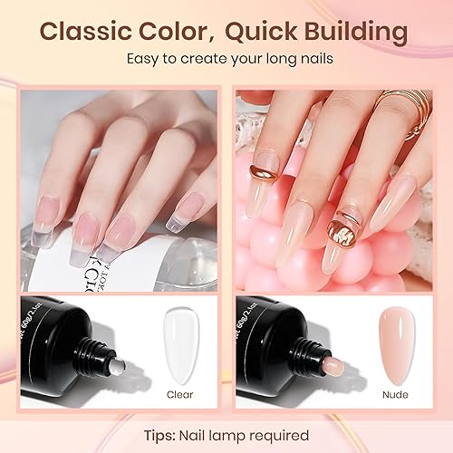 Miniatura 3 de MIZHSE Gel constructor sólido  2 unidades de 2.1 oz 2.0 fl oz de gran capacidad de gel duro transparente y desnudo para uñas kit con formas de uñas,