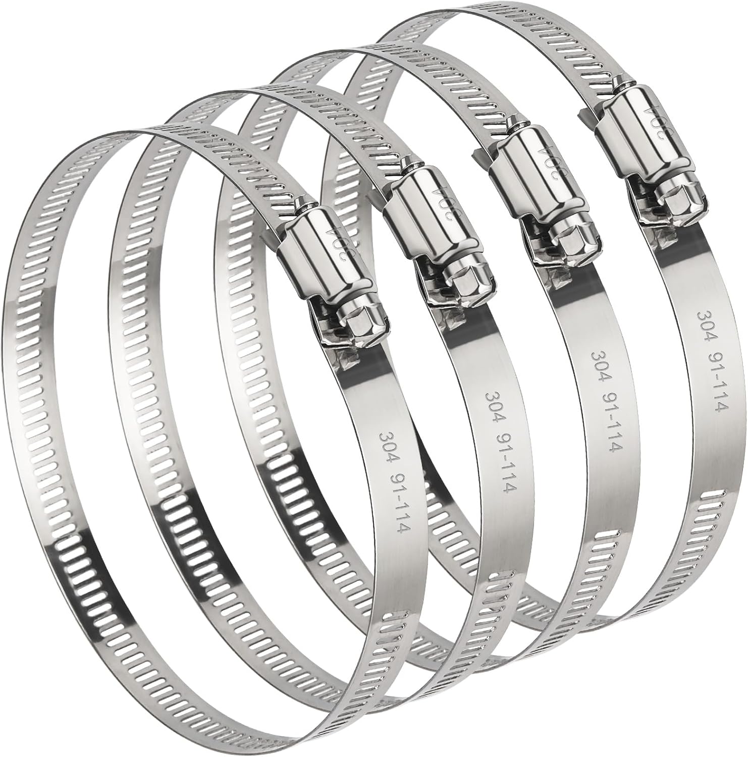 URANNBRIKS 4 Inch 304 Stainless Steel Hose Clamps, Adjustable 3.5-4.3" Worm Gear, Quick-Screw 4 Pack for Dryer Vents, Dust Collection, Ducts