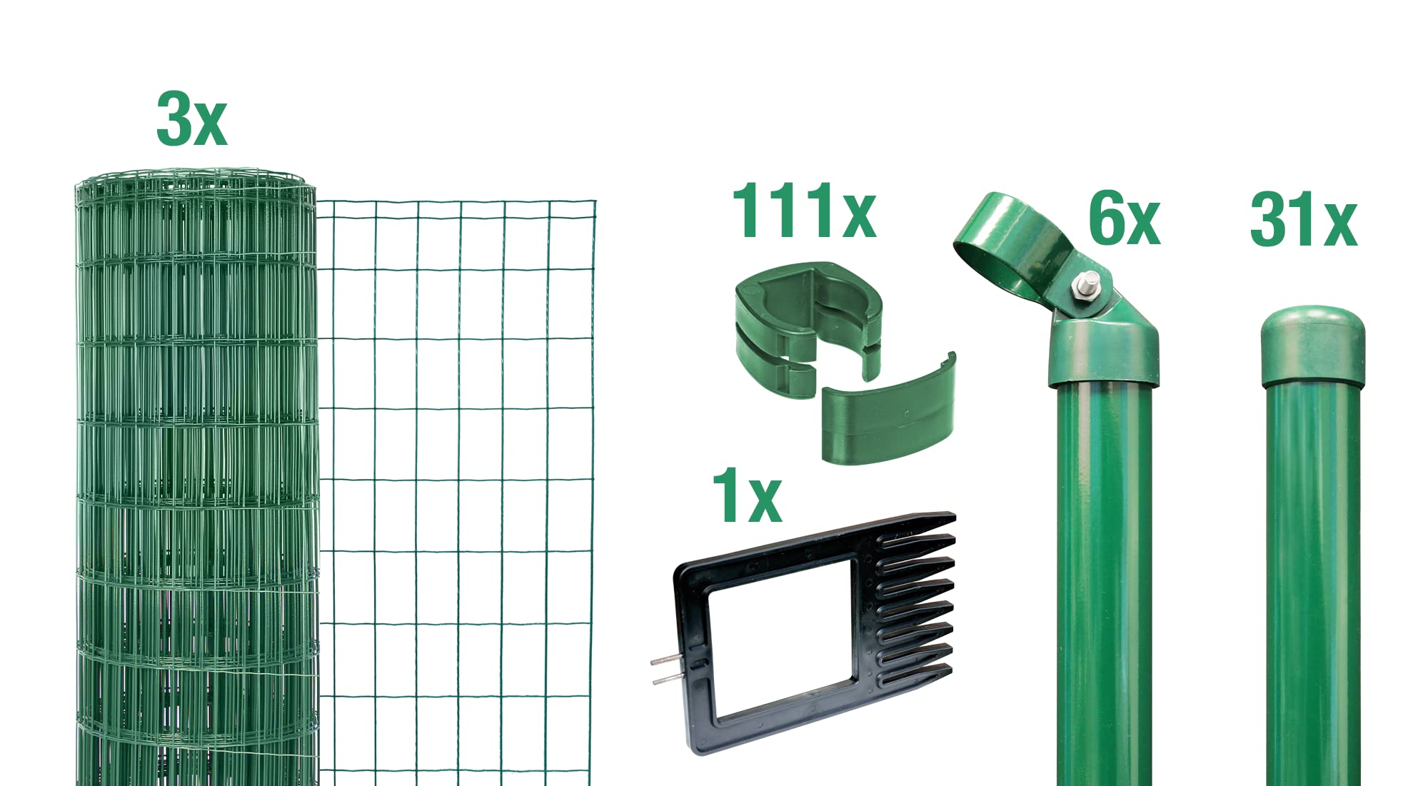 Alberts 668976 Fix-Clip Pro als Zaun-Komplettset, zum Einbetonieren | verschiedene Längen und Höhen | grün | Höhe 122 cm | Länge 75 m
