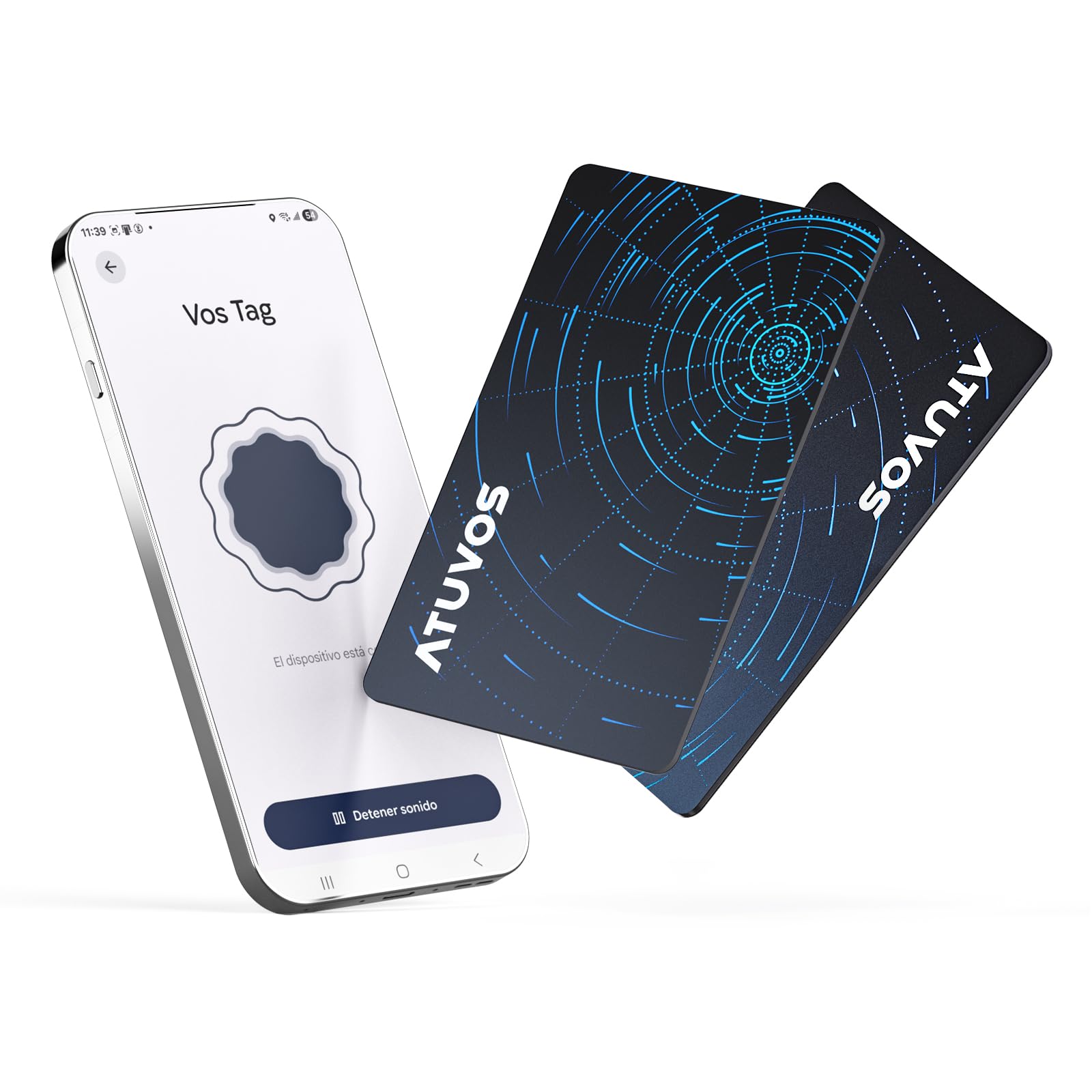 ATUVOS Smart Air Tag Card Pro Tracker para Android & iOS, Dual Sistema Recargabilidad Cartera Buscador Compatible con Google Localizador o Apple Buscar App. para Billeteras, Maletas, Equipaje. 2 Pack
