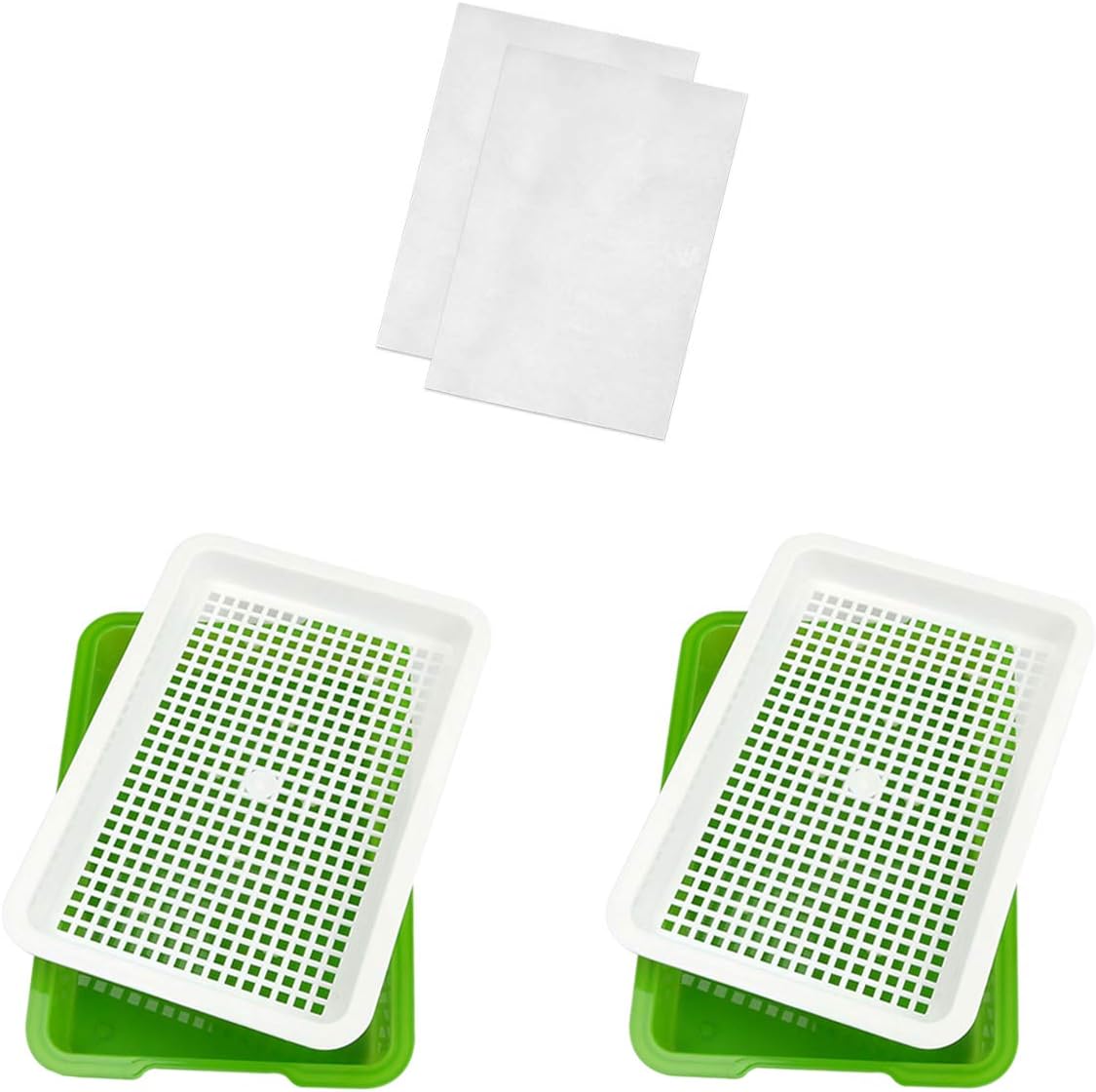 Seed Sprouter Tray, 2 Pack Seed Germination, Wheatgrass Cat Grass Microgreens Growing Kit, Great for Garden Home Office (2 Set(12.8