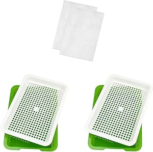 Seed Sprouter Tray, 2 Pack Seed Germination, Wheatgrass Cat Grass Microgreens Growing Kit, Great for Garden Home Office (2 Set(12.8