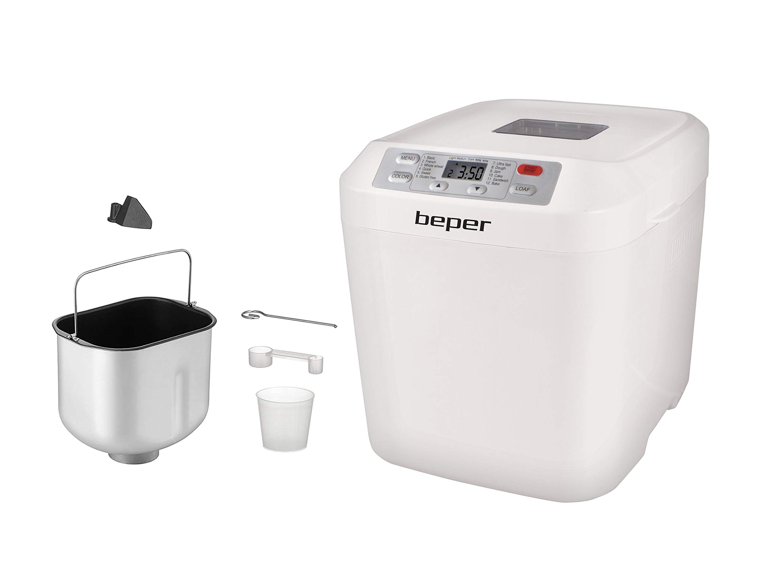 BEPER BC.130 Macchina per Il Pane Gluten Free, 550 W, 1 Kilogram, Recipiente Antiaderente, Bianca