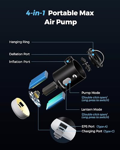 Miniatura 3 de FLEXTAILGEAR Bomba de aire portátil MP2 Pro, bomba de aire eléctrica con batería recargable, inflador ultraligero con luz LED para flotadores de