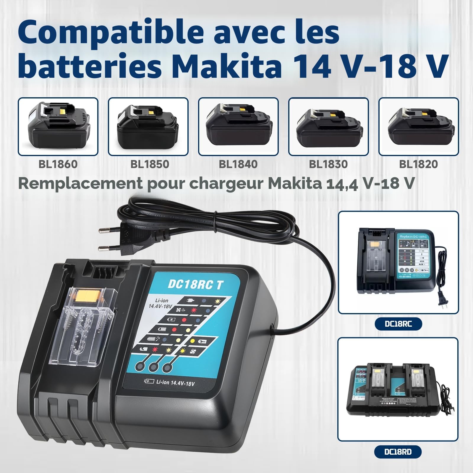 2X 5.5Ah Remplacement pour Makita Batterie 18V compatibles avec BL1860, BL1860B, BL1850, BL1850B, BL1840, BL1840B, BL1830, BL1830B, BL1815, BL1825, BL1835, BL1845 LXT400