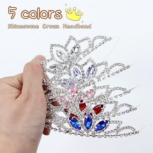 Miniatura 9 de Cinaci Paquete de 5 diademas de metal plateado con diamantes de imitación brillantes y brillantes, coronas para el cabello, tiaras, accesorios para