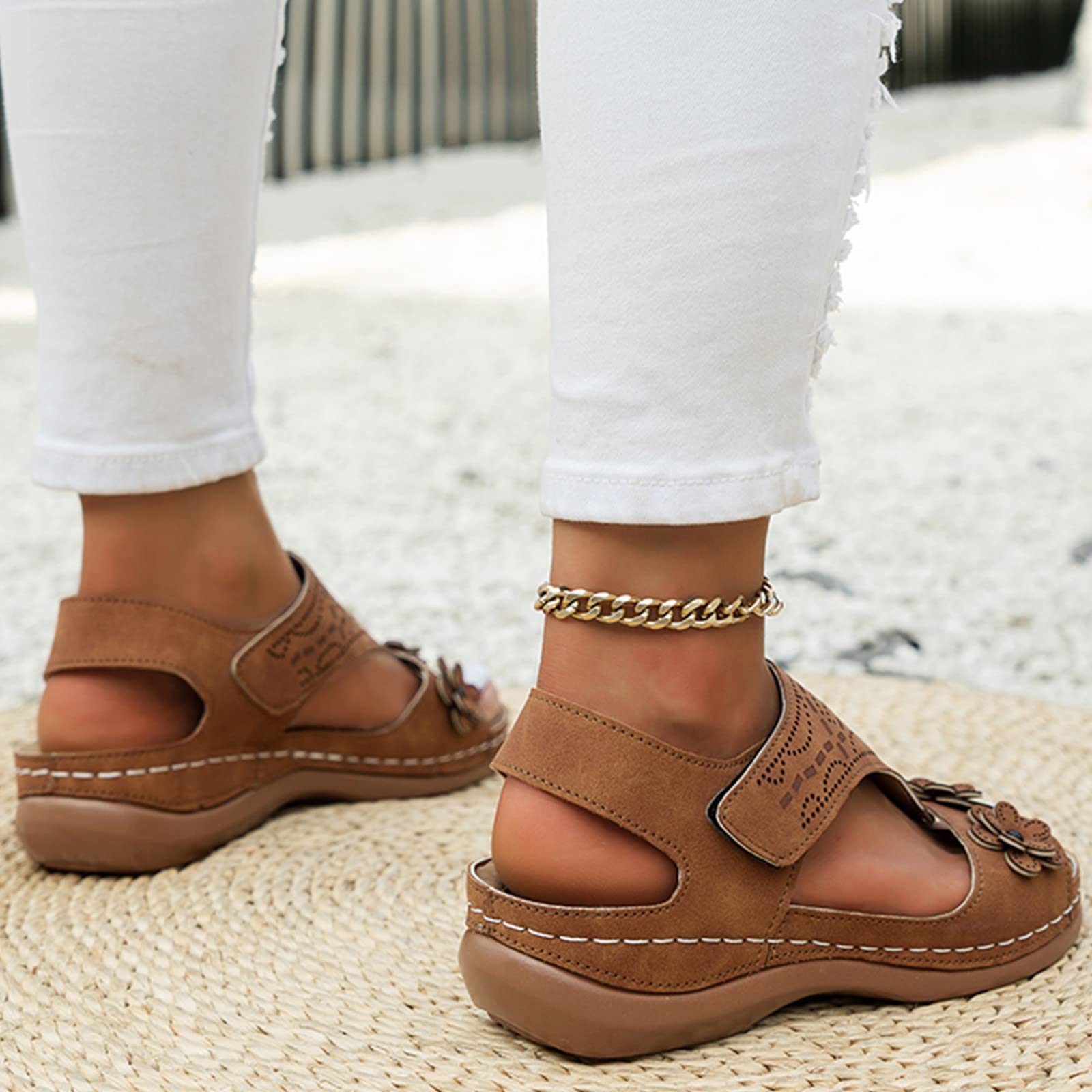 Generico Sandales OrthopéDiques Femme Confortables LéGèRes AntidéRapantes Semelle Souple Respirantes Chaussures Femme éTé éLéGantes Mules OrthopéDiques Pieds Larges Ville Plage