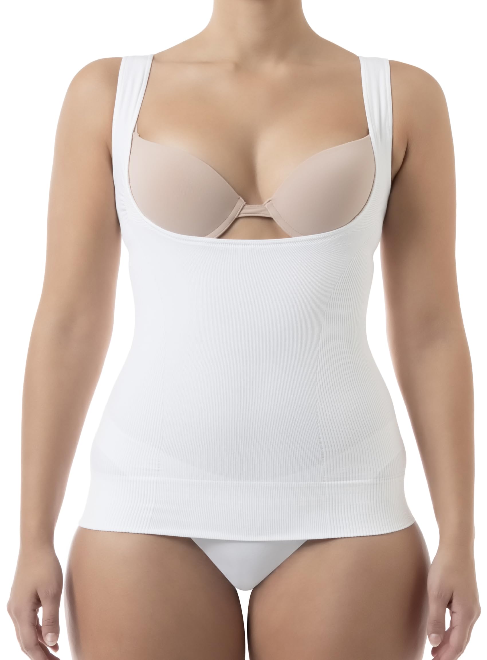 Farmacell 606 (White, XXL) Shapewear Tummy Control Open-Bust Vest for Women, Made in Italy