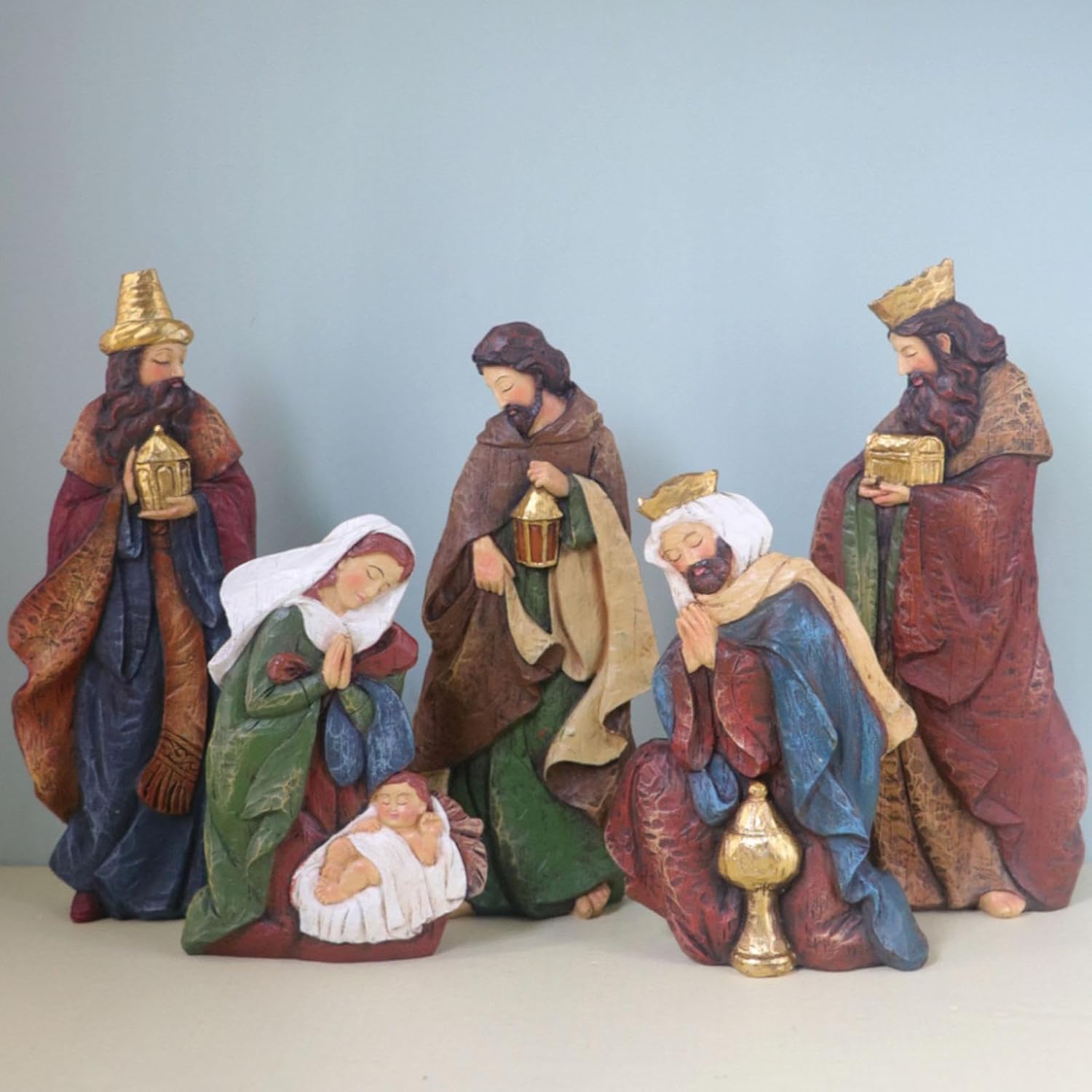 Nativity Scene Ornament Set Religious Jesus Birth Display Resin Figures Table