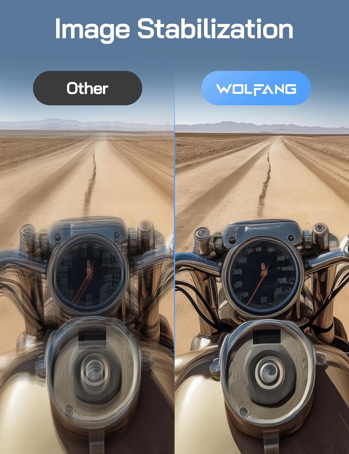 Comparison of video footage with and without WOLFANG Go APE Image Stabilization