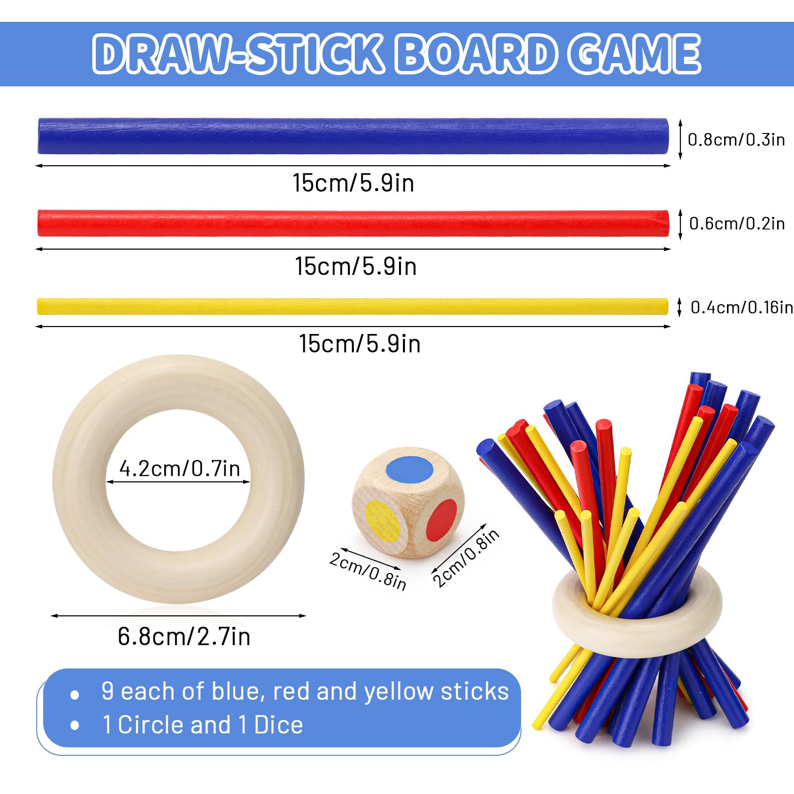 Chihutown Pick Up Sticks Original Game For Family, Pick-up Sticks Games,Balance & Fun Wooden Stick for Train Balance & Patience,Mikado Stick Games,pickup stick game (Blue,Red,Yellow) - Image 2