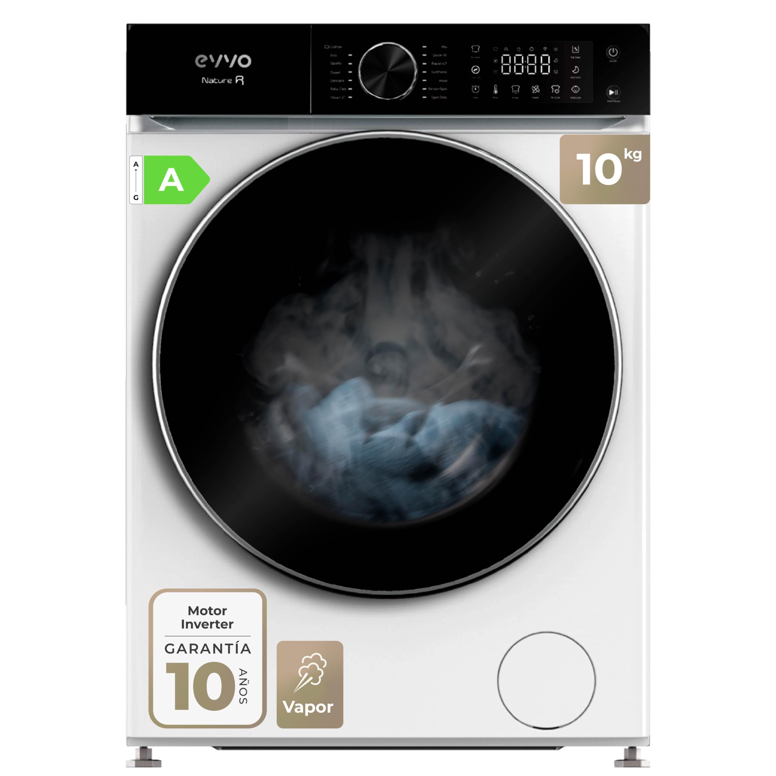 Lavadora EVVO de 10 kg ideal para grandes coladas familiares en blanco