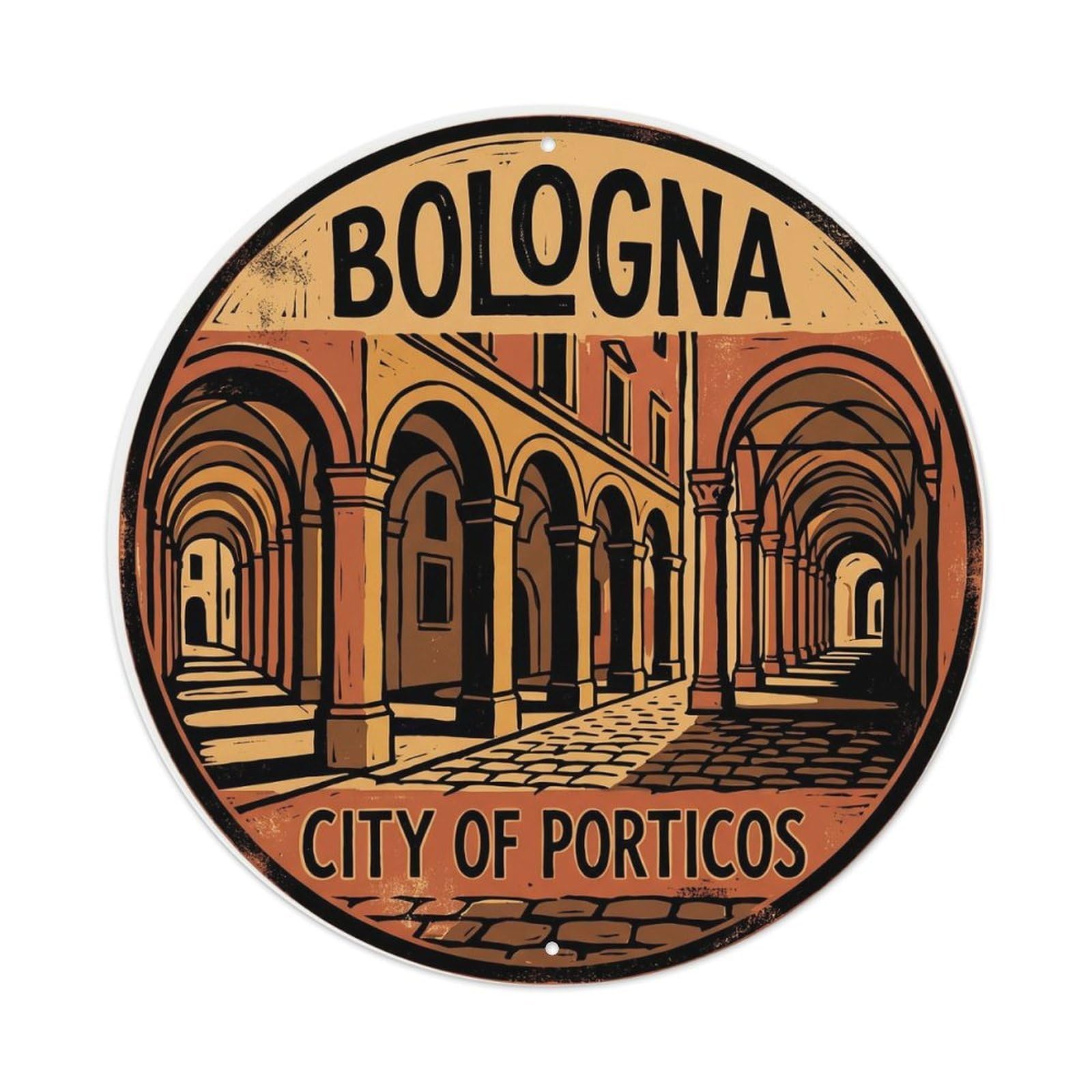 Fqnyr Style Vintage Travel Bologna Arcades Italy Metal Tin Sign