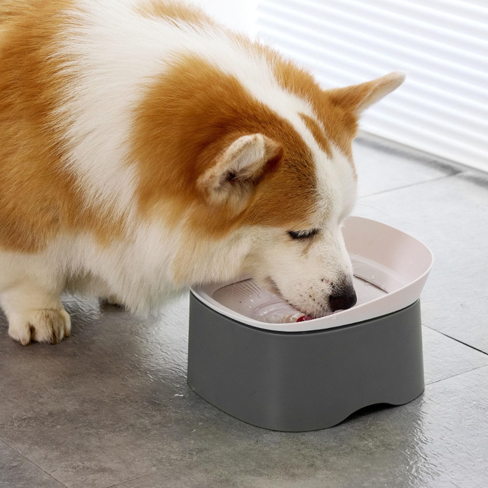 TianfuSpanda Floating Dog Water Bowl, Heightened No Spill Pet Water Feeder with Dust Proof Cover, Slow Drinking Non Slip Design for Dogs and Cats, Pet Dispenser (Gray)