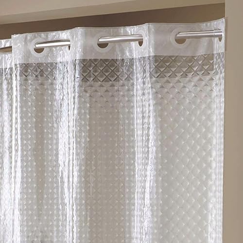 Miniatura 2 de Hookless Cortina de ducha de PEVA de diamante 2 en 1 de longitud completa con anillos flexibles para una fácil instalación, 71 x 74 pulgadas,