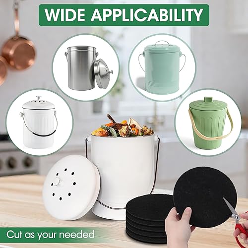 Miniatura 3 de Filtros de carbón para cubo de compost, filtros de compost para contenedor de encimera, repuesto de carbón activado absorbente de olores para