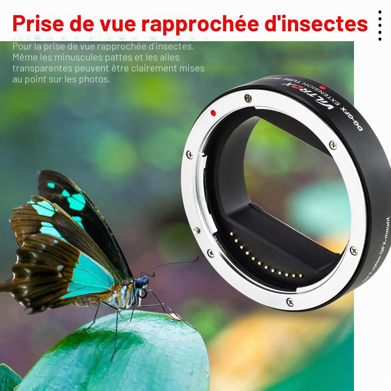 VILTROX DG-GFX Tube d'extension macro 18 mm pour appareil photo Fujifilm GFX100, GFX 50S, GFX 50R vers objectif G