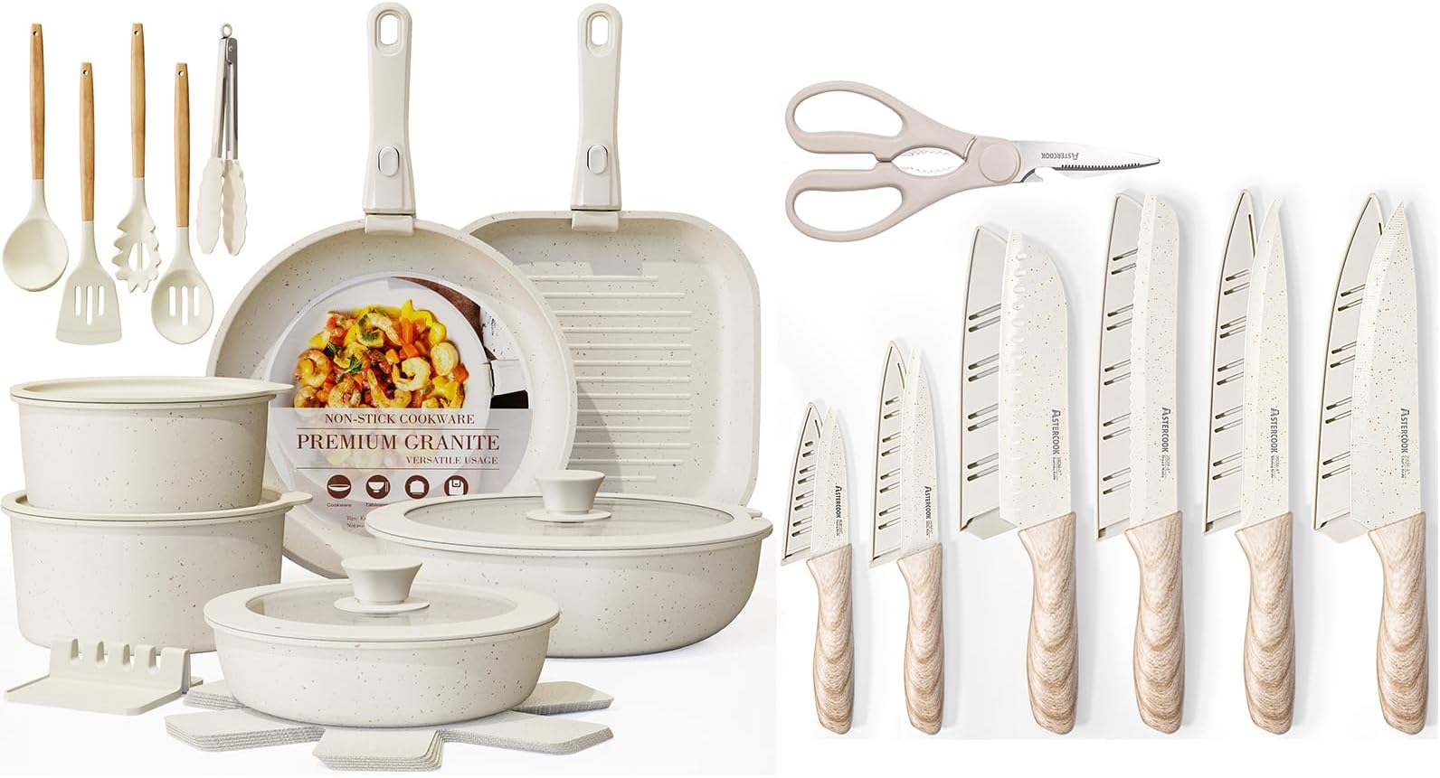 Astercook 23 Pcs Pots and Pans Set Non Stick with 13 Pieces Kitchen Knives Set