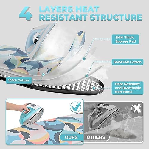 Miniatura 3 de KINGBOARD Tabla de planchar (45 x 15 pulgadas), 7 opciones de altura, panel de metal plegable con reposo, tabla de planchar portátil compacta,