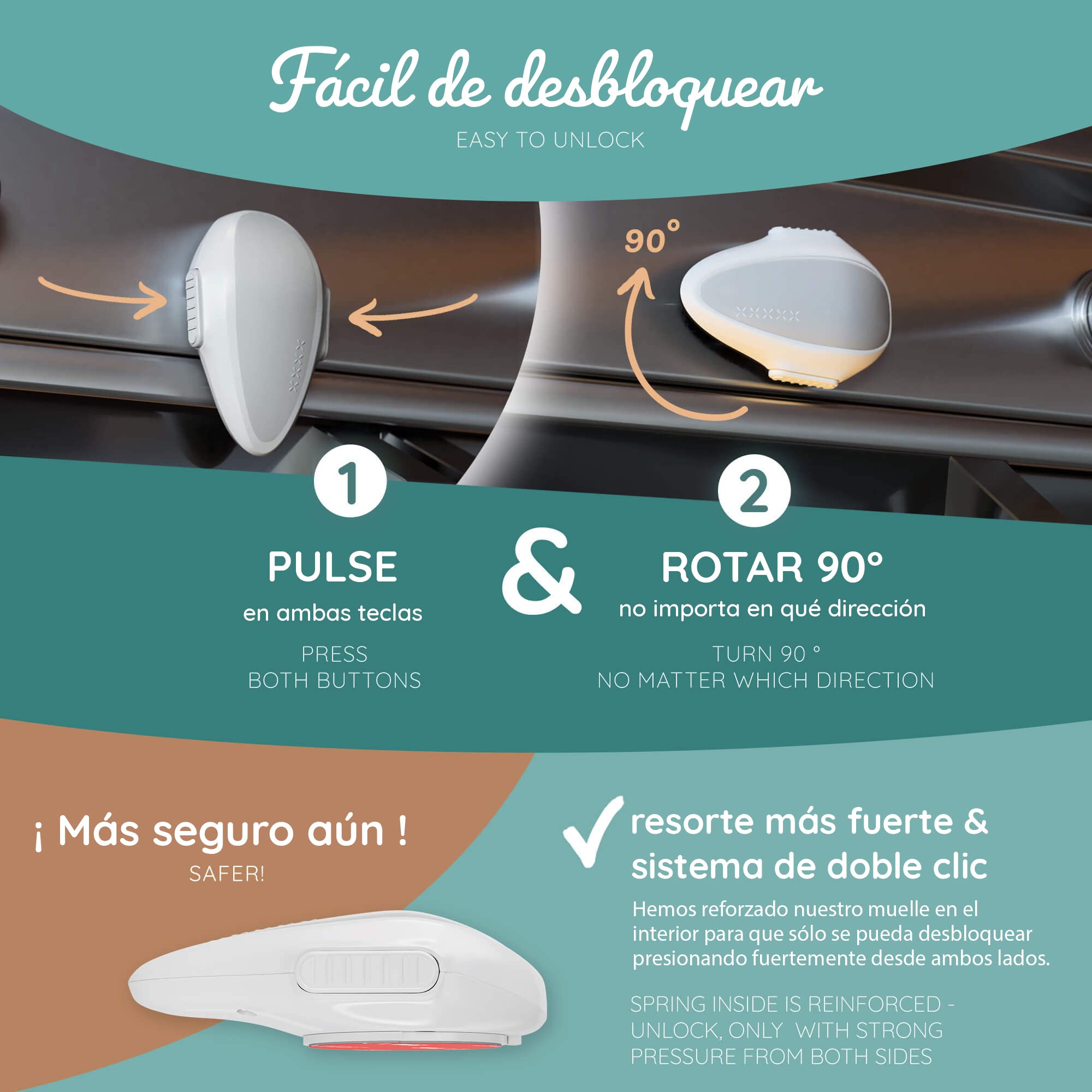 Cerradura de la puerta del horno de BEARTOP | juego de 2 blanco o negro | adhesivo VHB de 3M resistente al calor | seguridad puertas niños, seguridad bebe, protector | seguridad cajones bebe
